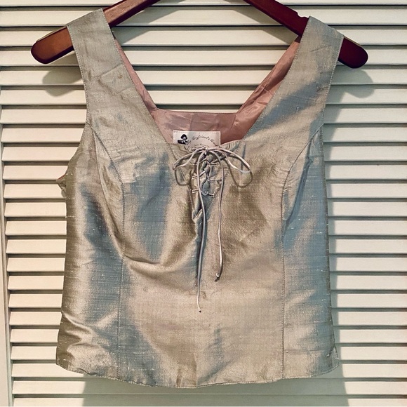 Vintage Silver Dupioni Silk Corset Tank M - Picture 3 of 14
